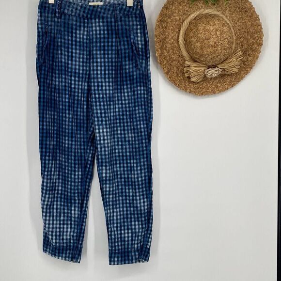 Maeve Anthropologie Women's Plaid Avryl Bleached Slim Pants Blue‎ Size 6 - Picture 1 of 16